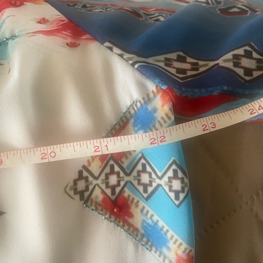 Vibrant A-Line Skirt and Blouse Set in Turquoise and Red - Picture 7 of 11